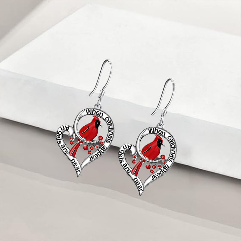 1pair Heart Shaped Hollow Out Cardinal Pendant Earrings For Men, Christmas Party Commemorative Accessories Gift Jewelry