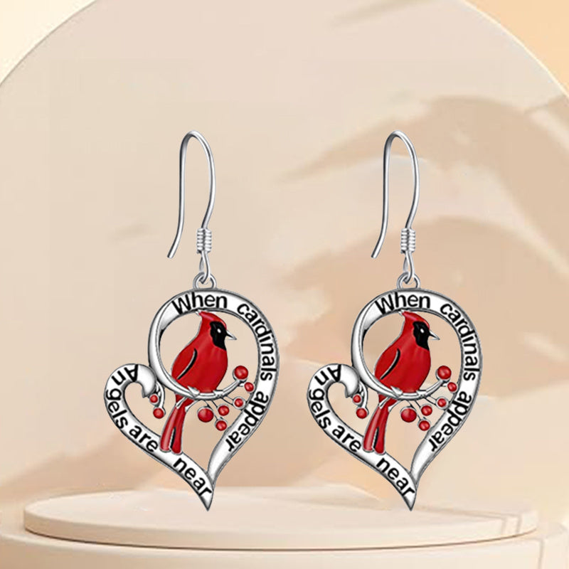 1pair Heart Shaped Hollow Out Cardinal Pendant Earrings For Men, Christmas Party Commemorative Accessories Gift Jewelry