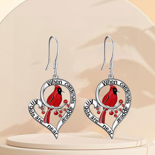 1 par en forma de corazón ahueca hacia fuera cardenal colgante Pendientes para hombres, Navidad partido conmemorativo Accesorios regalo joyería