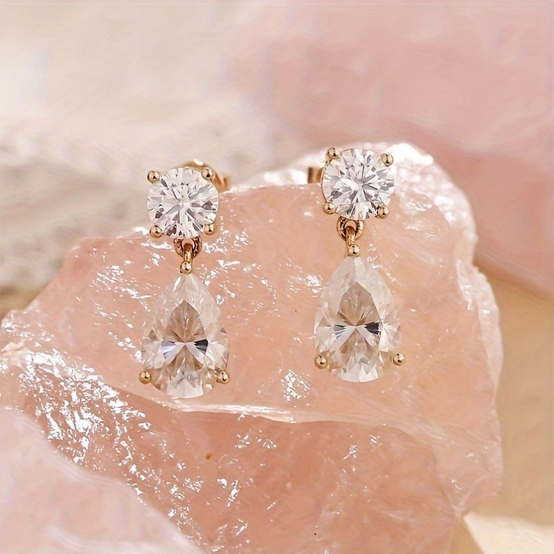 1 paire ronde &amp; goutte d'eau Moissanite Stud boucles d'oreilles, boucles d'oreilles Vintage, cadeau d'anniversaire d'anniversaire