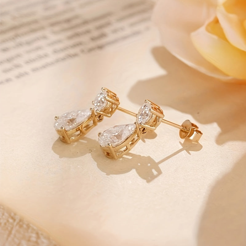 1 paire ronde &amp; goutte d'eau Moissanite Stud boucles d'oreilles, boucles d'oreilles Vintage, cadeau d'anniversaire d'anniversaire