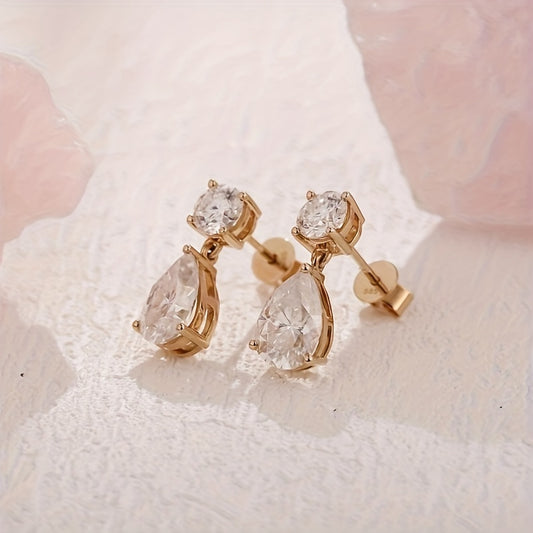 1 paire ronde &amp; goutte d'eau Moissanite Stud boucles d'oreilles, boucles d'oreilles Vintage, cadeau d'anniversaire d'anniversaire