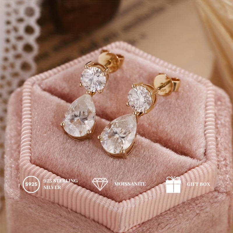 1 paire ronde &amp; goutte d'eau Moissanite Stud boucles d'oreilles, boucles d'oreilles Vintage, cadeau d'anniversaire d'anniversaire