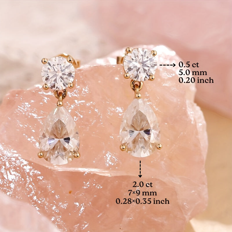 1 paire ronde &amp; goutte d'eau Moissanite Stud boucles d'oreilles, boucles d'oreilles Vintage, cadeau d'anniversaire d'anniversaire