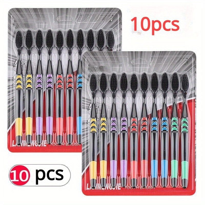 10pcs Soft Manual Toothbrushes With Soft  Charcoal Bristles For Teeth Gums,  For Deep Cleaning Oral Care At Home For Adults Daily Life .