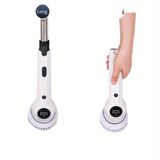 1 Set, Electric Spin Scrubber With 8 Replaceable Brush Head, Power Cordless Electric Cleaning Brush With  Long Handle, Waterproof Rechargeable Shower Scrubber, For Bathroom, Kitchen, Bathtub, Tile, Shower, Car, Cleaning Supplies