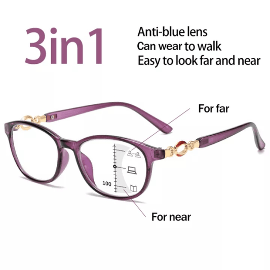 OYKI 3 In 1 Progressive Multifocal Reading Glasses Women Anti-blue Light Presbyopic Glasses Easy To Look Far And Near +1.0 To +4.0