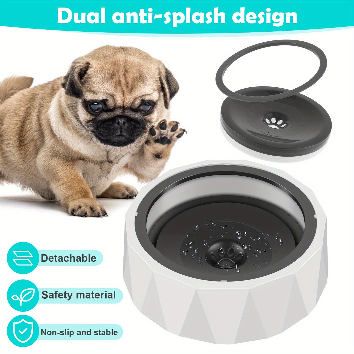 1pc No Spill Dog Water Bowl, Non-slip Slow Water Dispenser With Floating Disk For Dogs, Vehicle Carried Dog Travel Water Bowl