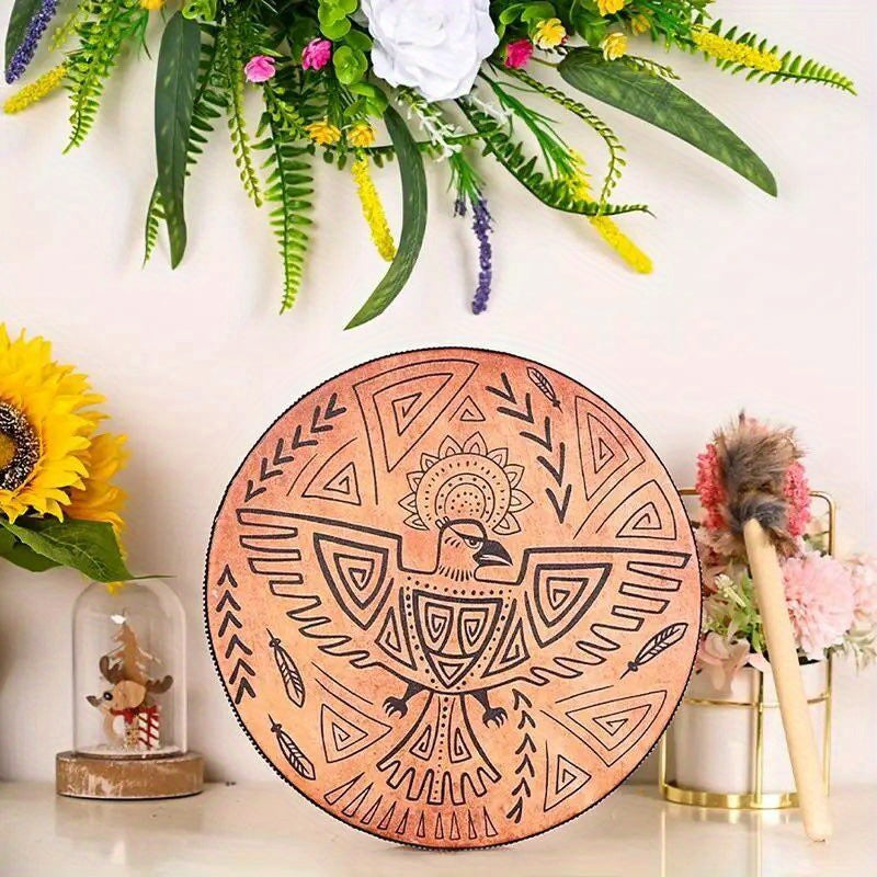 9.84inch  Drum Sun Bird Decoration Design Handmade Shamanic Drum Music With Drumstick Drums Home Ornament