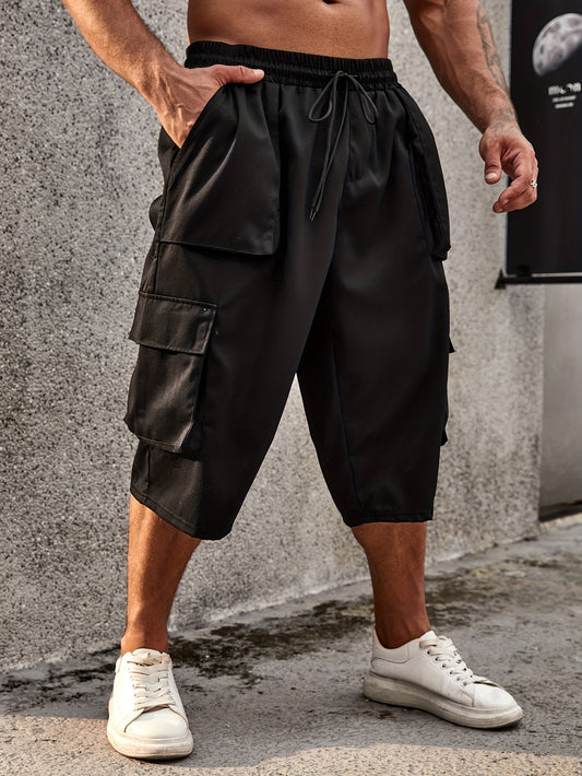 Plus Size Men's Solid Cargo Shorts Oversized Fashion Casual Shorts Wit Pockets For Summer, Men's Clothing