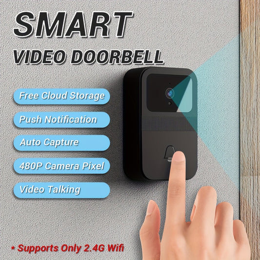 1 conjunto, campainha de vídeo wi-fi inteligente pixel de câmera 480P, APP compatível, intercomunicador bidirecional, chamada de vídeo, armazenamento em nuvem gratuito, notificação push de servidor global