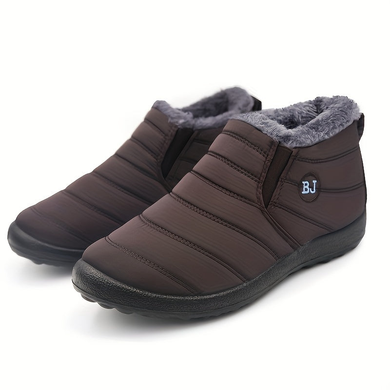 Bottes de neige à doublure en polaire pour femme, Bottines thermiques à enfiler imperméables, Bottes courtes en peluche chaudes d'hiver