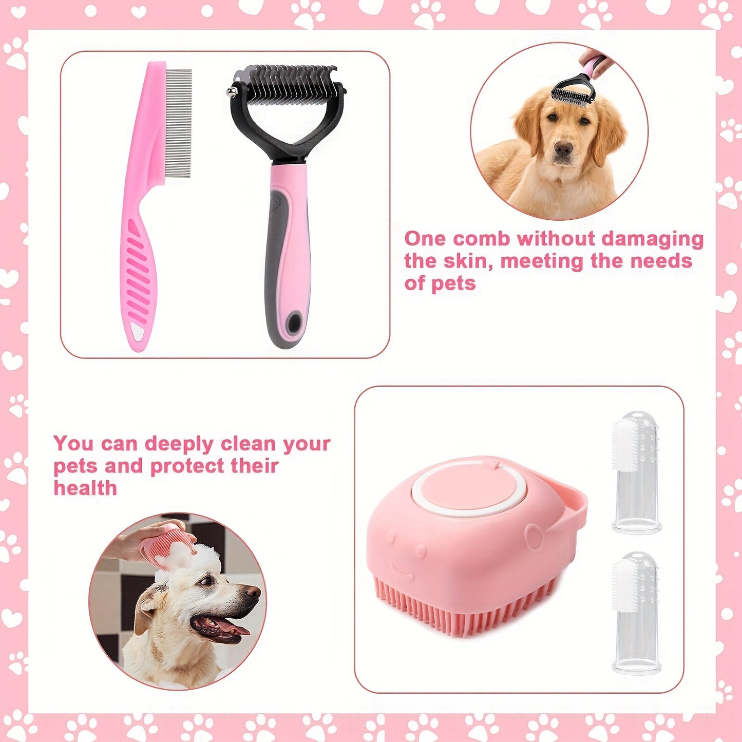 8pcs Dog Brush Grooming Set, Pet Cleaning Set With Pet Nail Clipper And File, Flea Comb, Pet Shampoo Brush, Pet Hair Removal Brush And Silicone Toothbrush