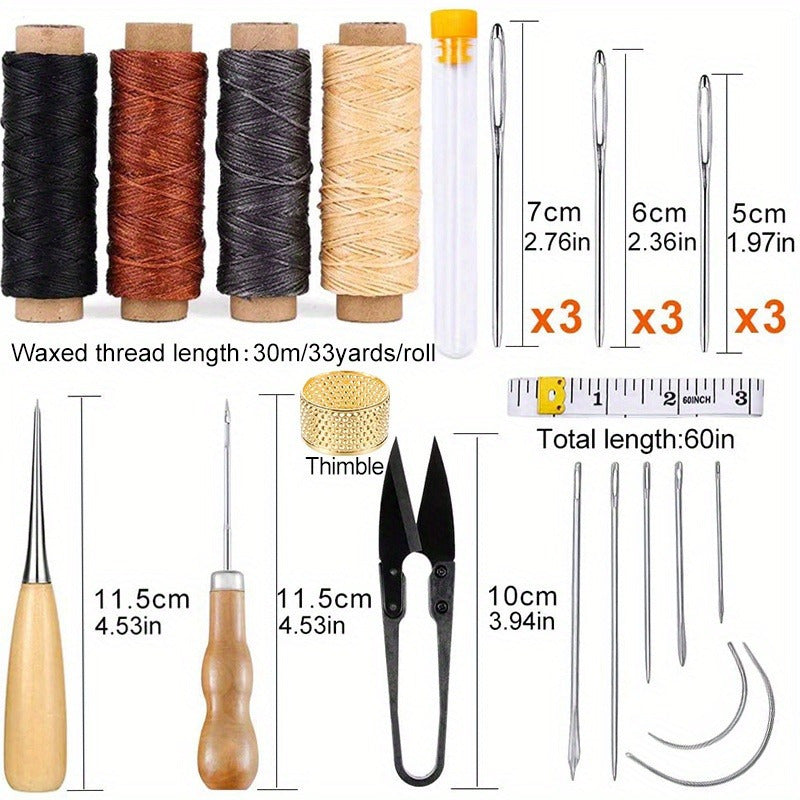 28pcs Leather Sewing Kit With Large-Eye Stitching Needles, Waxed Thread, Leather Sewing Tools For DIY Leather Craft