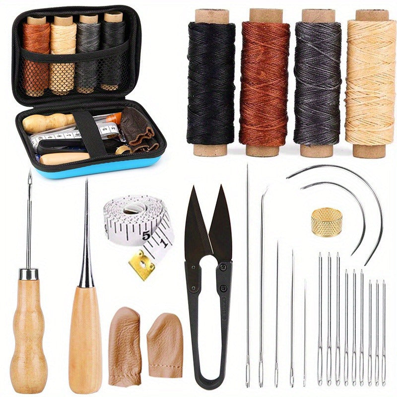 28pcs Leather Sewing Kit With Large-Eye Stitching Needles, Waxed Thread, Leather Sewing Tools For DIY Leather Craft