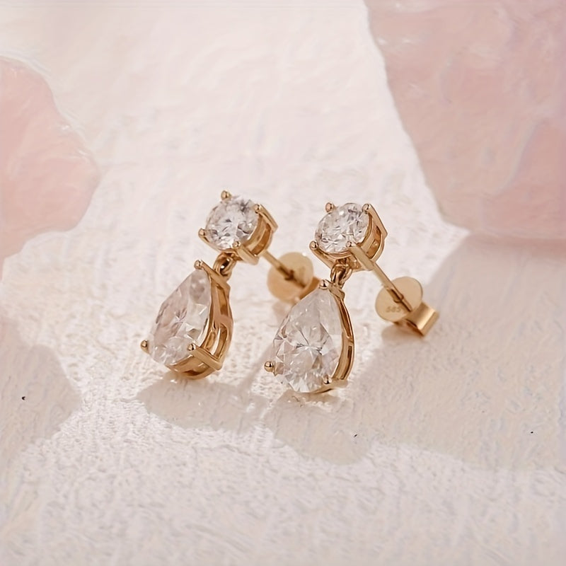 1 paire ronde &amp; poire Moissanite Stud boucles d'oreilles, Vintage S925 boucles d'oreilles, cadeau d'anniversaire d'anniversaire