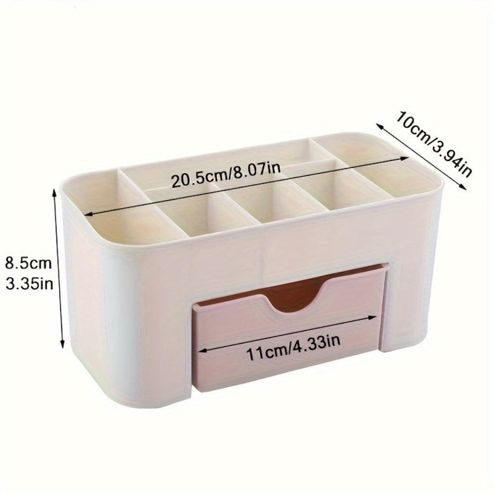 1pc Plastic Makeup Storage Box With Drawer, Multi-grid Cosmetics Storage Box, Large Capacity Skincare Sundries Storage Container, Multi-functional Storage Organizer For Vanity, Bathroom, Office