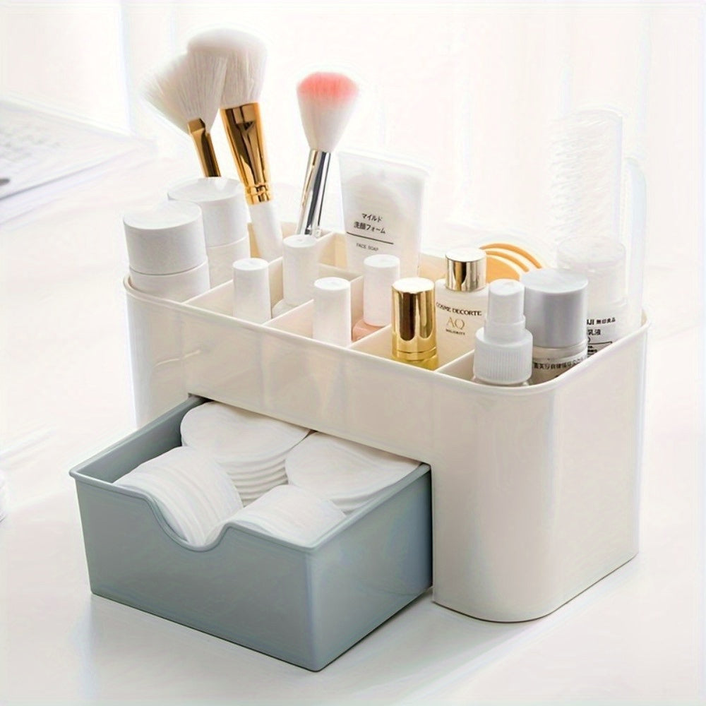 1pc Boîte de rangement de maquillage en plastique avec tiroir, boîte de rangement de cosmétiques multi-grille, conteneur de stockage de produits divers de soins de la peau de grande capacité, organisateur de stockage multifonctionnel pour la vanité, salle