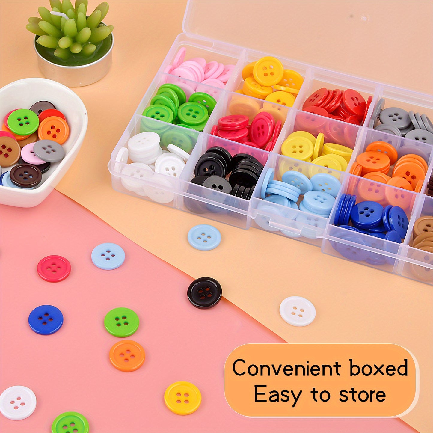 300pcs Buttons Round 15 Color Resin Button Sewing Craft Buttons With Storage Box For Sewing Knitting DIY Arts Handmade Scrapbook Decorations (1.5cm\u002F0.6inch 4 Holes)