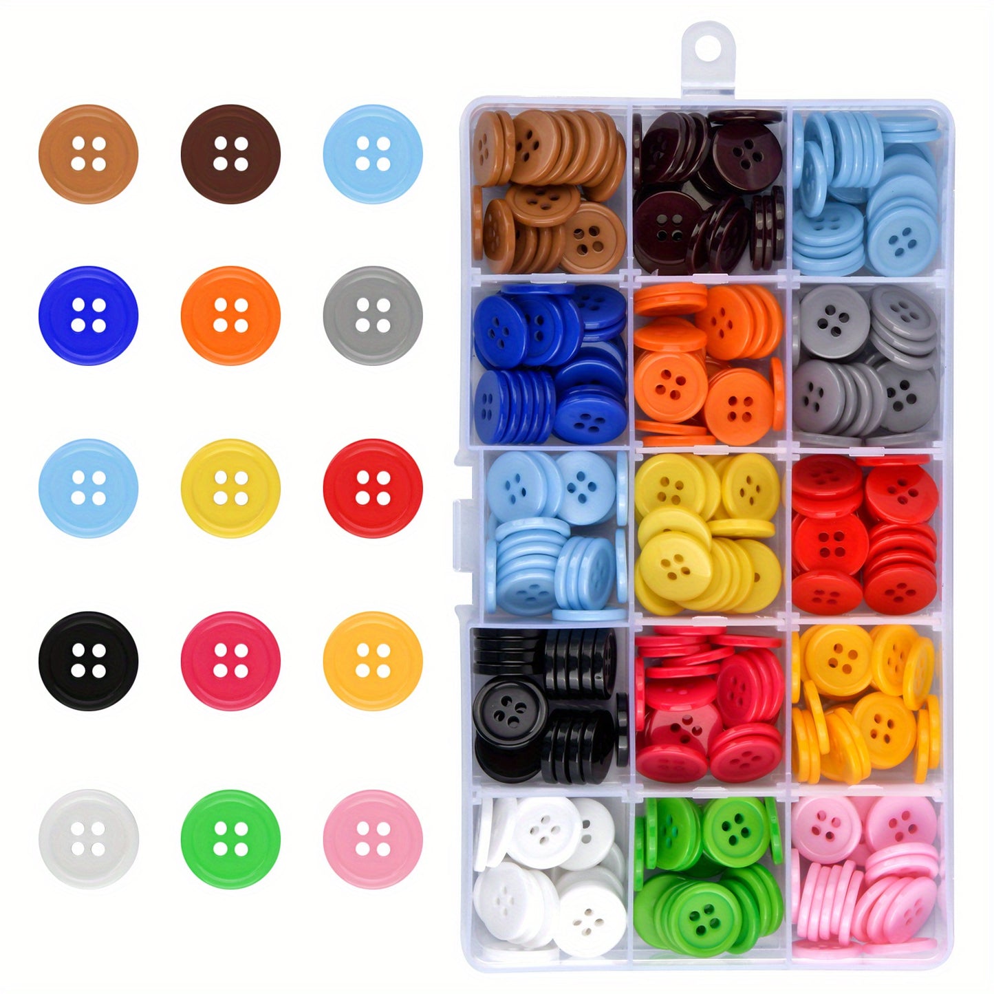 300pcs Buttons Round 15 Color Resin Button Sewing Craft Buttons With Storage Box For Sewing Knitting DIY Arts Handmade Scrapbook Decorations (1.5cm\u002F0.6inch 4 Holes)