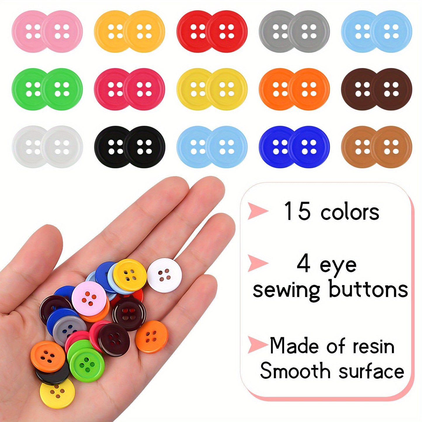 300pcs Buttons Round 15 Color Resin Button Sewing Craft Buttons With Storage Box For Sewing Knitting DIY Arts Handmade Scrapbook Decorations (1.5cm\u002F0.6inch 4 Holes)