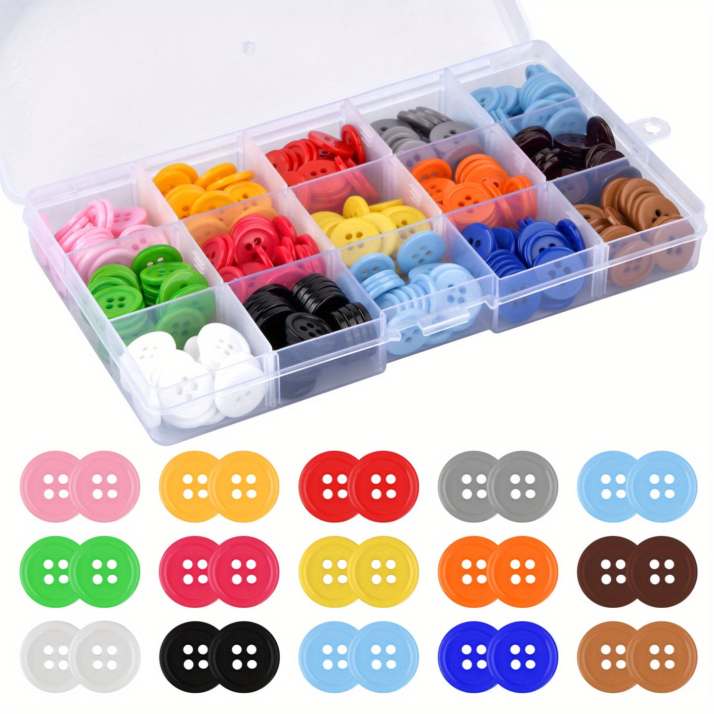 300pcs Buttons Round 15 Color Resin Button Sewing Craft Buttons With Storage Box For Sewing Knitting DIY Arts Handmade Scrapbook Decorations (1.5cm\u002F0.6inch 4 Holes)