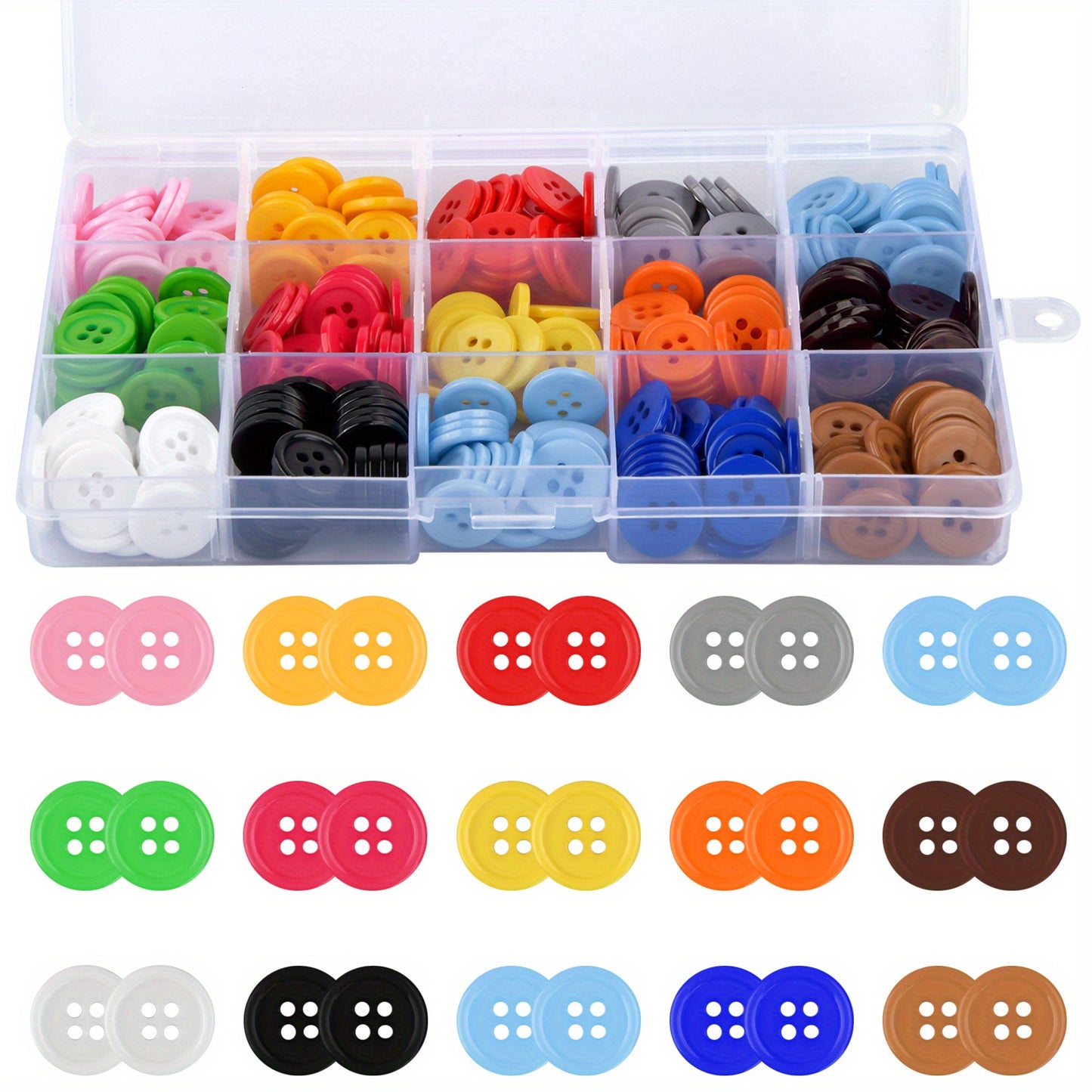 300pcs Buttons Round 15 Color Resin Button Sewing Craft Buttons With Storage Box For Sewing Knitting DIY Arts Handmade Scrapbook Decorations (1.5cm\u002F0.6inch 4 Holes)