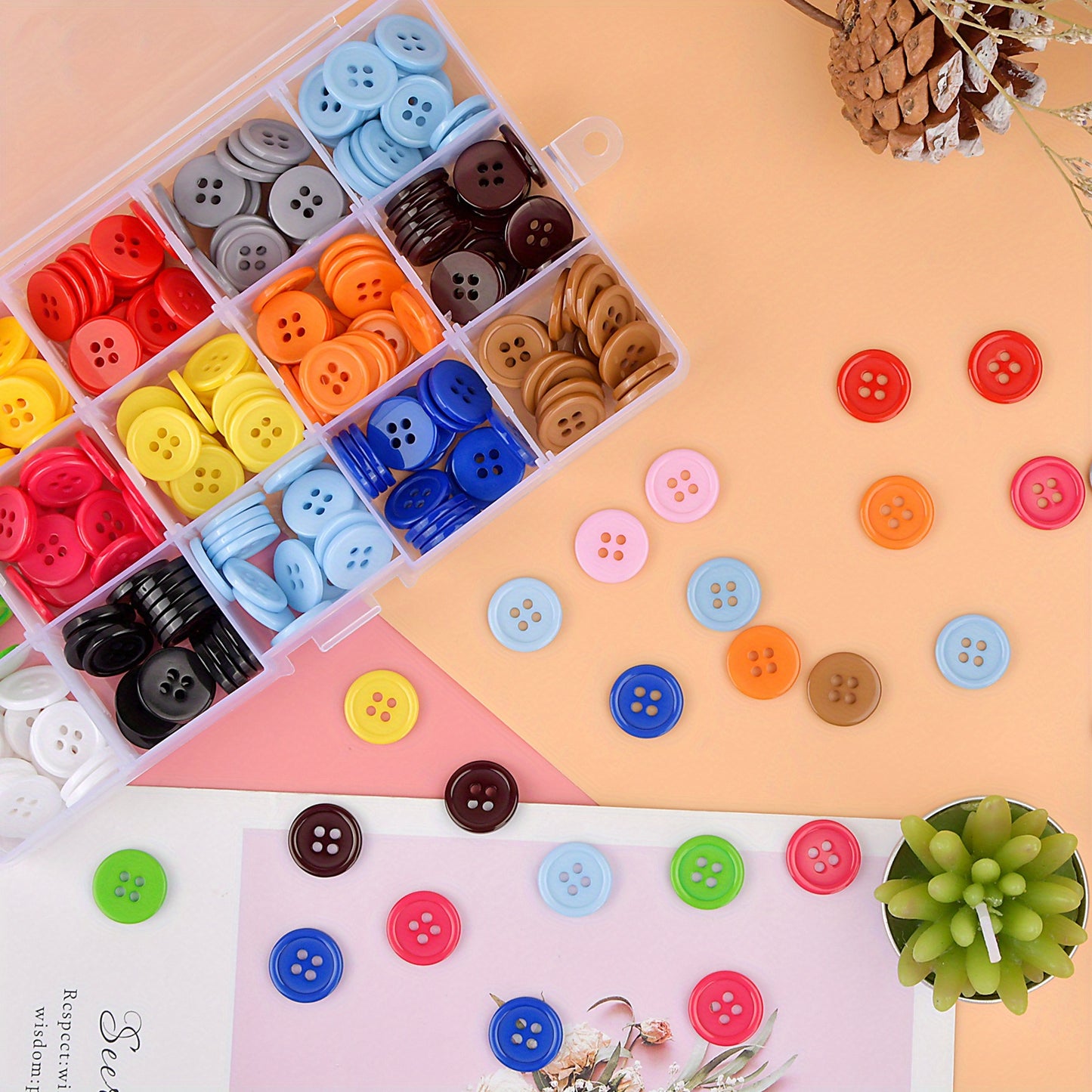 300pcs Buttons Round 15 Color Resin Button Sewing Craft Buttons With Storage Box For Sewing Knitting DIY Arts Handmade Scrapbook Decorations (1.5cm\u002F0.6inch 4 Holes)