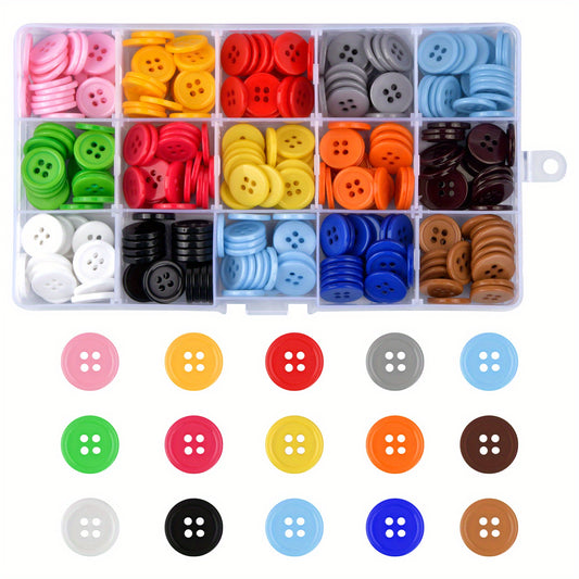 300pcs Buttons Round 15 Color Resin Button Sewing Craft Buttons With Storage Box For Sewing Knitting DIY Arts Handmade Scrapbook Decorations (1.5cm\u002F0.6inch 4 Holes)