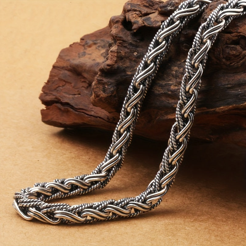 Men's S925 Silver Domineering Necklace, Fashion Rock Style Trendy Silver Chain