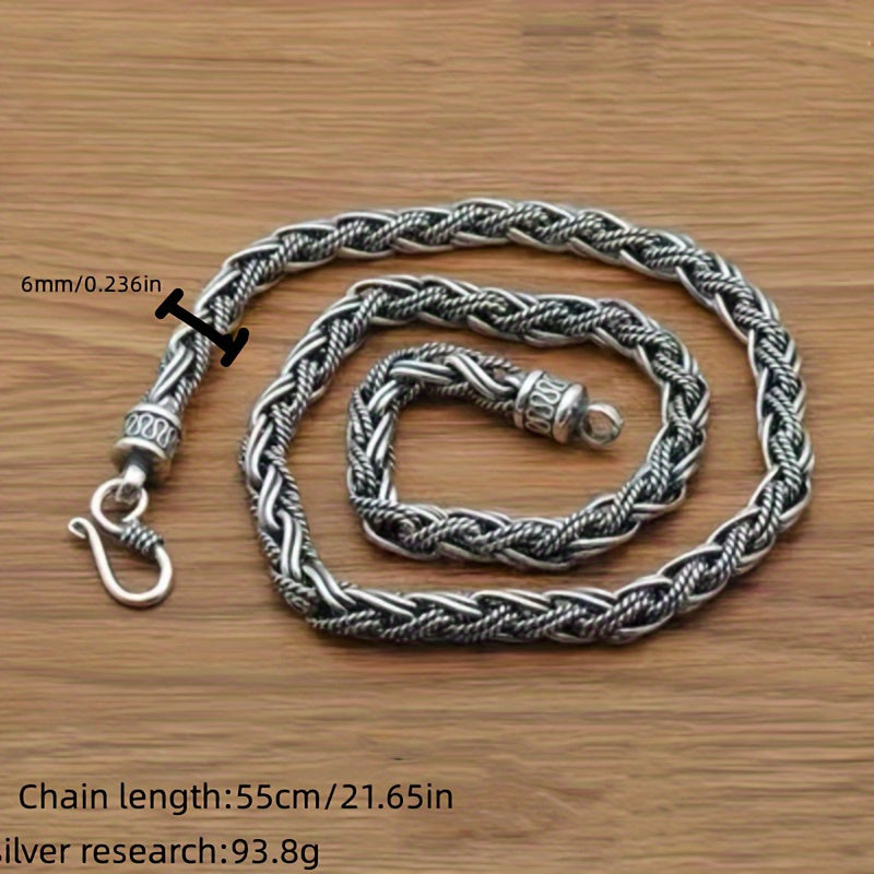 Men's S925 Silver Domineering Necklace, Fashion Rock Style Trendy Silver Chain