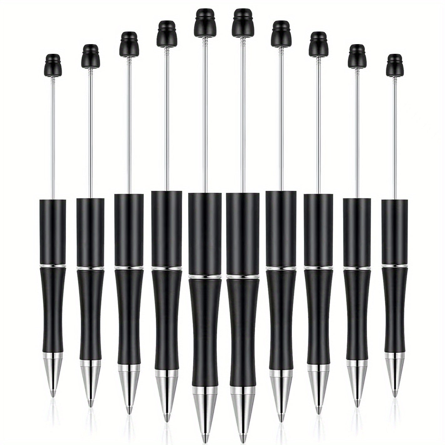 10pcs stylos à bille en plastique perlés assortis de stylos à bille à encre noire avec des recharges supplémentaires pour les fournitures scolaires de bureau (Noir)