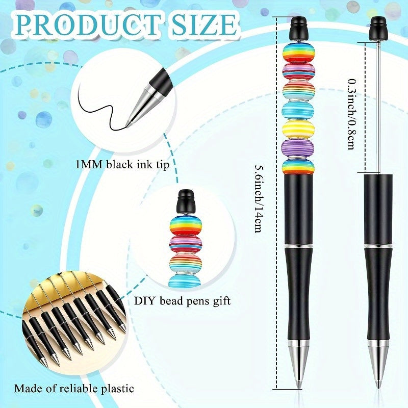 10pcs Plastic Beaded Ballpoint Pens Assorted Beaded Pen Shafts Black Ink Ballpoint Pens With Extra Refills For Office School Supplies (Black)