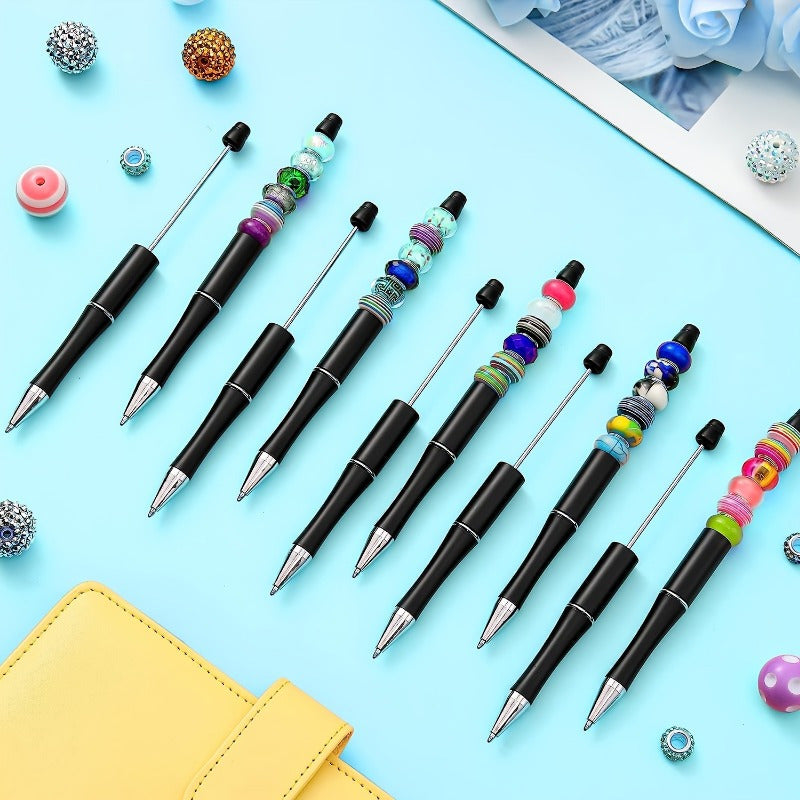 10pcs Plastic Beaded Ballpoint Pens Assorted Beaded Pen Shafts Black Ink Ballpoint Pens With Extra Refills For Office School Supplies (Black)