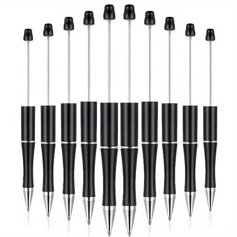 10pcs Plastic Beaded Ballpoint Pens Assorted Beaded Pen Shafts Black Ink Ballpoint Pens With Extra Refills For Office School Supplies (Black)