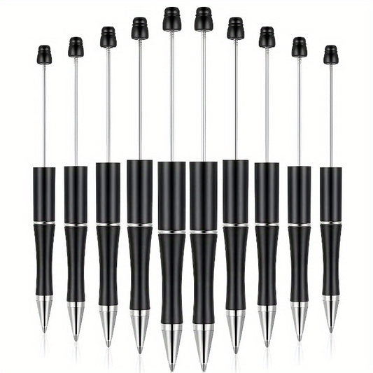 10pcs Plastic Beaded Ballpoint Pens Assorted Beaded Pen Shafts Black Ink Ballpoint Pens With Extra Refills For Office School Supplies (Black)