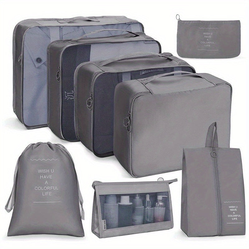 8 Pcs Solid Color Travel Luggage Bag For Travel, Multifunctional Packaging Cubes, Versatile Storage Bags