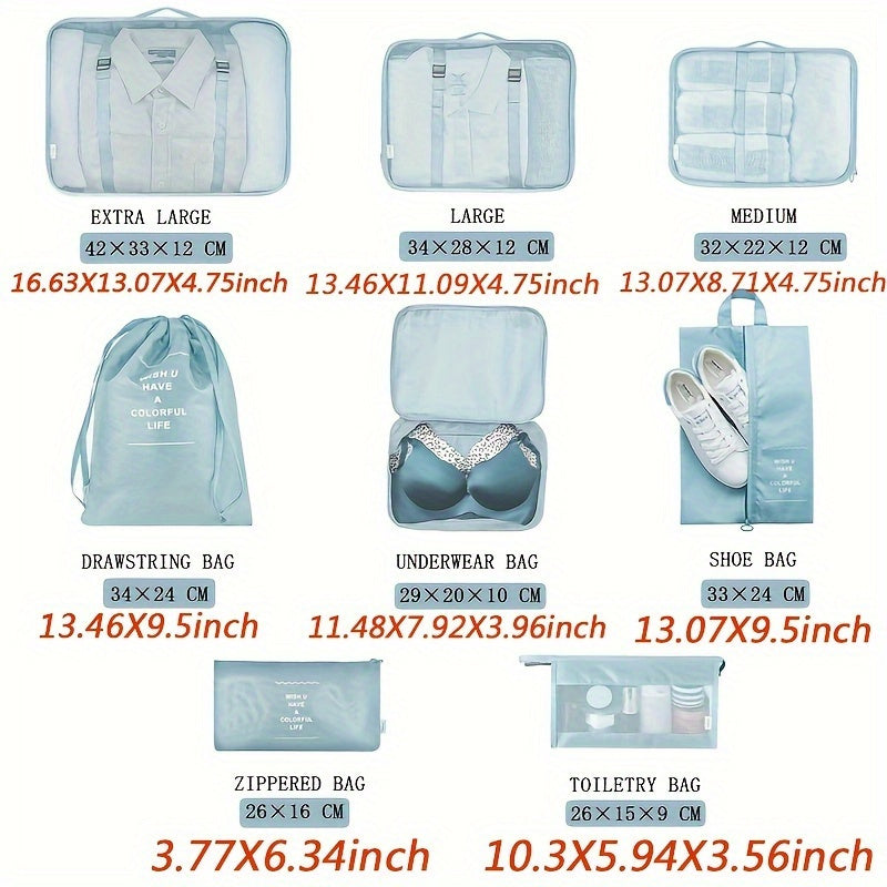 8 Pcs Solid Color Travel Luggage Bag For Travel, Multifunctional Packaging Cubes, Versatile Storage Bags