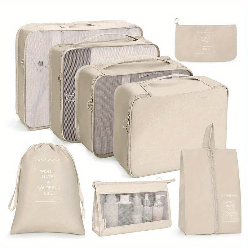 8 Pcs Solid Color Travel Luggage Bag For Travel, Multifunctional Packaging Cubes, Versatile Storage Bags