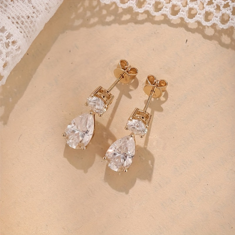 1 par pera corte moissanite 925 Pendientes de broche, elegante cumpleaños aniversario regalo del Día San Valentín