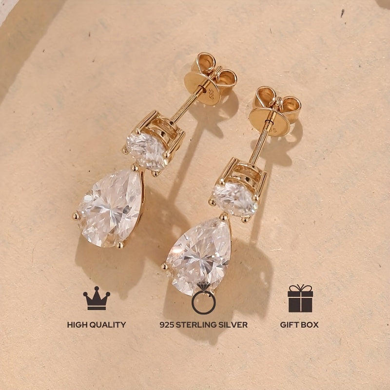 1 paire de poire coupe Moissanite 925 argent boucles d'oreilles, élégant anniversaire anniversaire cadeau de Saint-Valentin