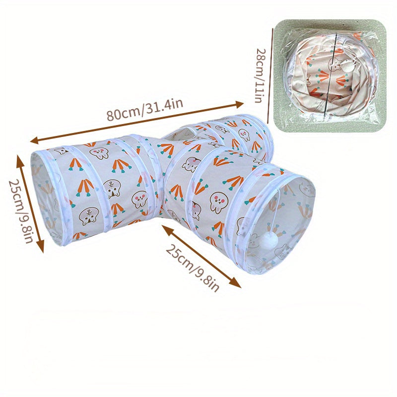 Túnel u002FY-shaped conejito en forma de T, tubo de mascota pequeño, escondite de conejo plegable de tres canales, suministros para mascotas, juguete de túnel de animales pequeños, suministros de conejo