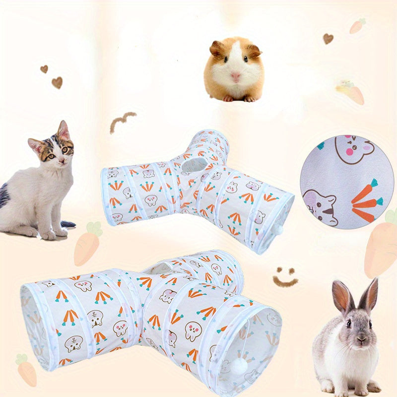 T-shaped\u002FY-shaped Bunny Tunnel, Small Pet Tube, Three Channel Foldable Rabbit Hideout, Pet Supplies, Small Animal Tunnel Toy, Rabbit Supplies