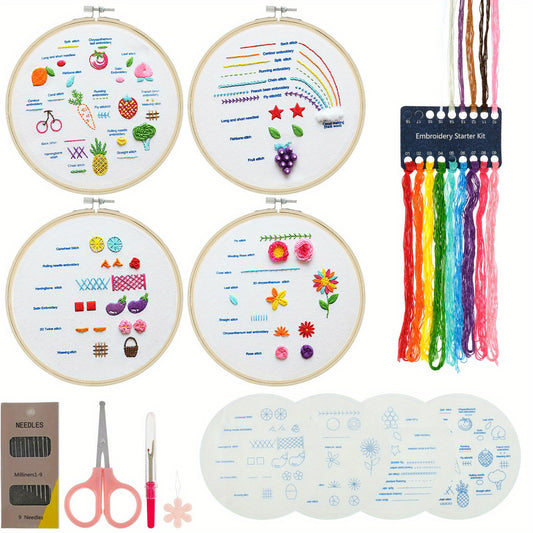 1set DIY Starter Embroidery Set, With Pattern, Embroidery Hoop, Color Threads, Needles And Other Accessories, Handmade Self Embroidery Materials & Tools, Suitable For Adults Beginners, Art Craft Gift, Embroidery Decoration