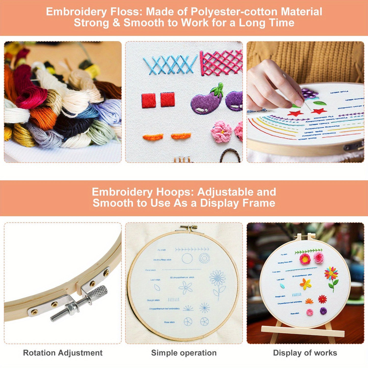 1set DIY Starter Embroidery Set, With Pattern, Embroidery Hoop, Color Threads, Needles And Other Accessories, Handmade Self Embroidery Materials & Tools, Suitable For Adults Beginners, Art Craft Gift, Embroidery Decoration