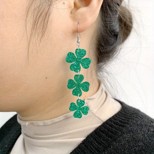 4 Pairs Of Dangle Earrings Cute Lucky Flower Design Match Daily Outfits Party Accessories Perfect Saint Patrick's Day Decor