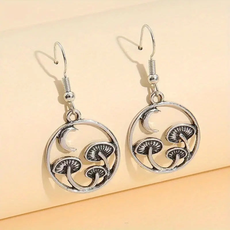 925 Sterling Silver Dangle Earrings Retro Mushroom & Moon Design Match Daily Outfits Party Accessories High Quality Jewelry