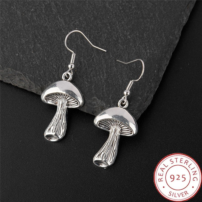 925 Sterling Silver Dangle Earrings Retro Mushroom Design Match Daily Outfits Party Accessories High Quality Jewelry