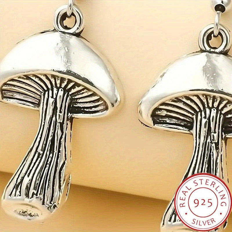 925 Sterling Silver Dangle Earrings Retro Mushroom Design Match Daily Outfits Party Accessories High Quality Jewelry