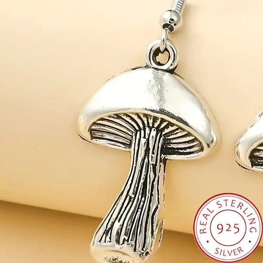 925 Sterling Silver Dangle Earrings Retro Mushroom Design Match Daily Outfits Party Accessories High Quality Jewelry